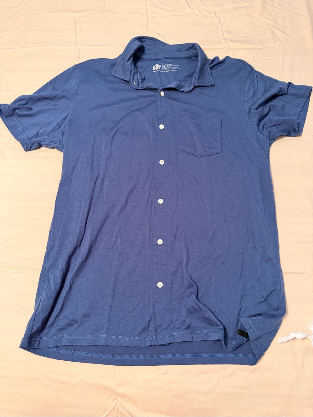 Woolly 100% Merino Men's Short-Sleeve Button-Down Shirt in Deep Blue